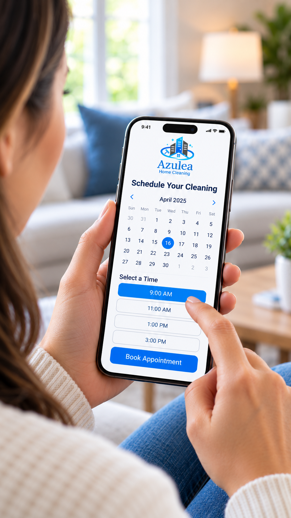 Booking an Azulea Home Cleaning appointment on a phone